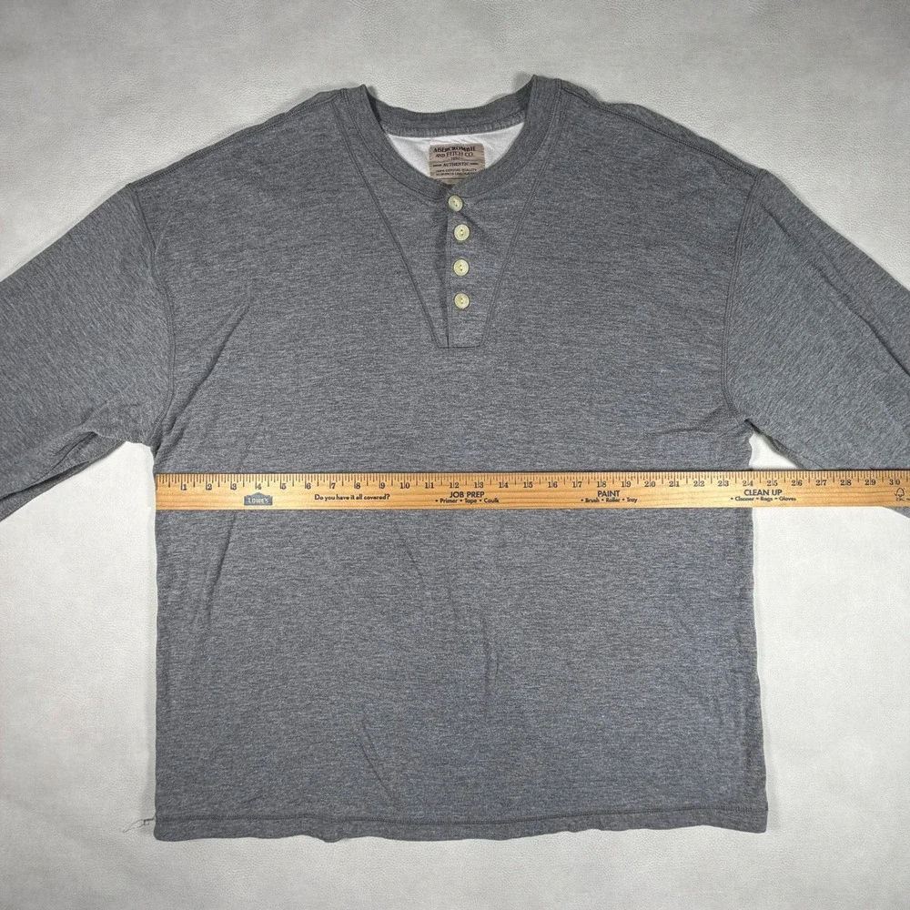 Abercrombie and Fitch Mens Large Gray Long Sleeve Henley Cotton Shirt Heathered